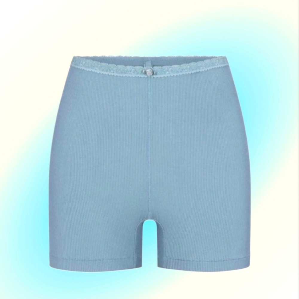 SKIMS Arctic Blue Ribbed Lace Shorts